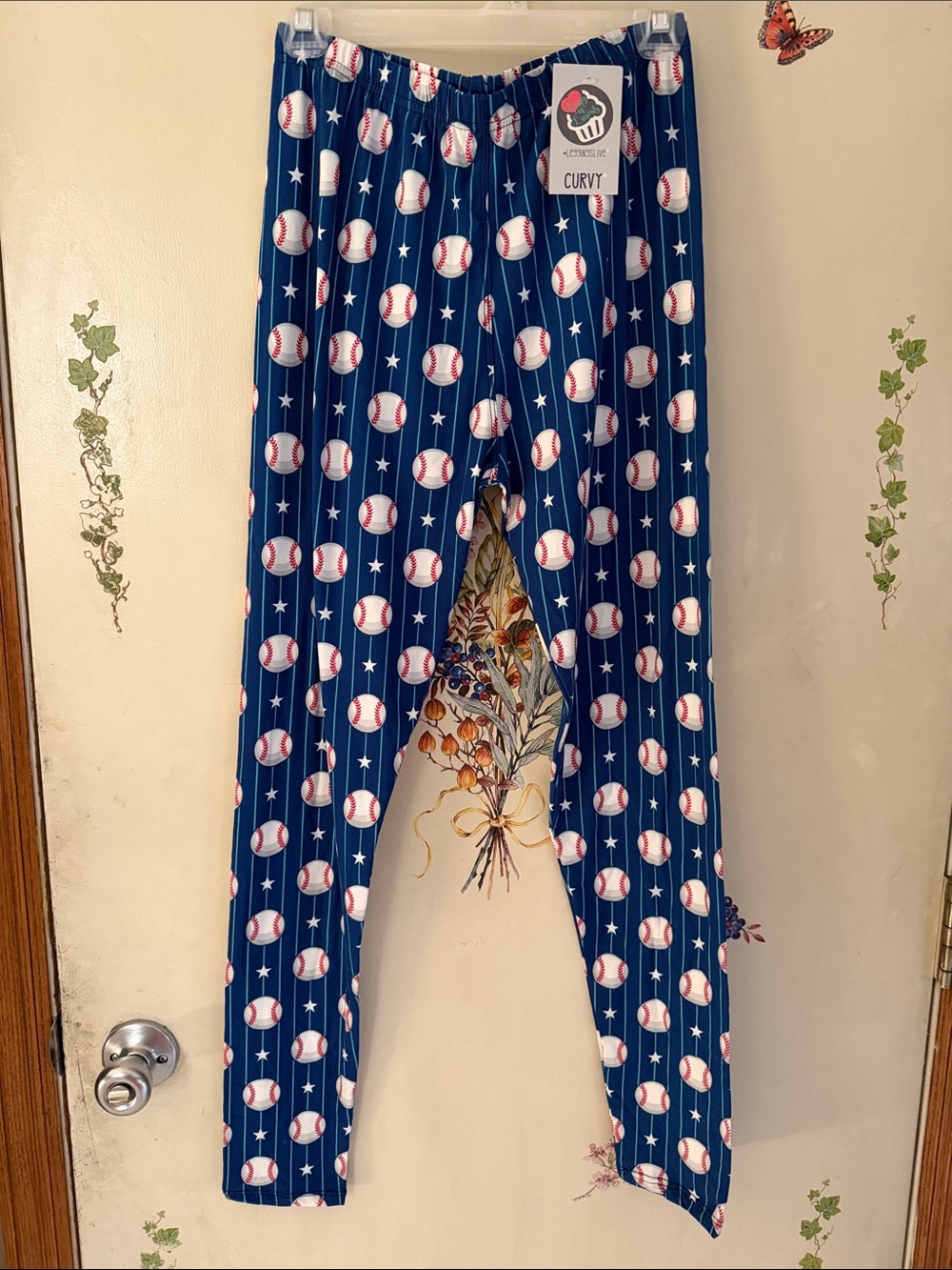Women’s Curvy Navy Baseball Print Leggings